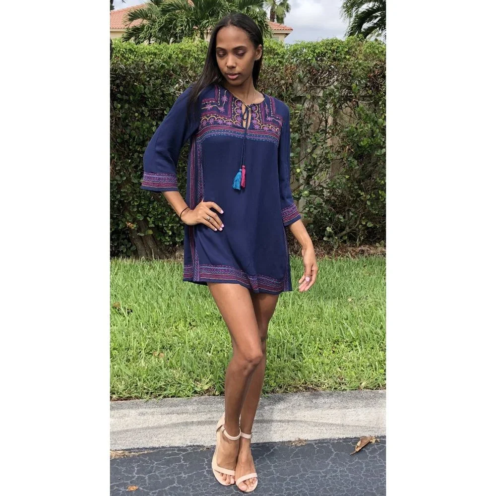 THML Embroidered Shift Dress, Navy - Picture 6 of 7